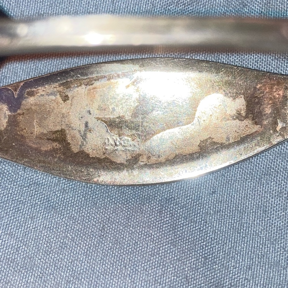Silver Mother-of-Pearl Flower Inlay Bangle Bracelet Alpaca Mexico 925 - Picture 3 of 3